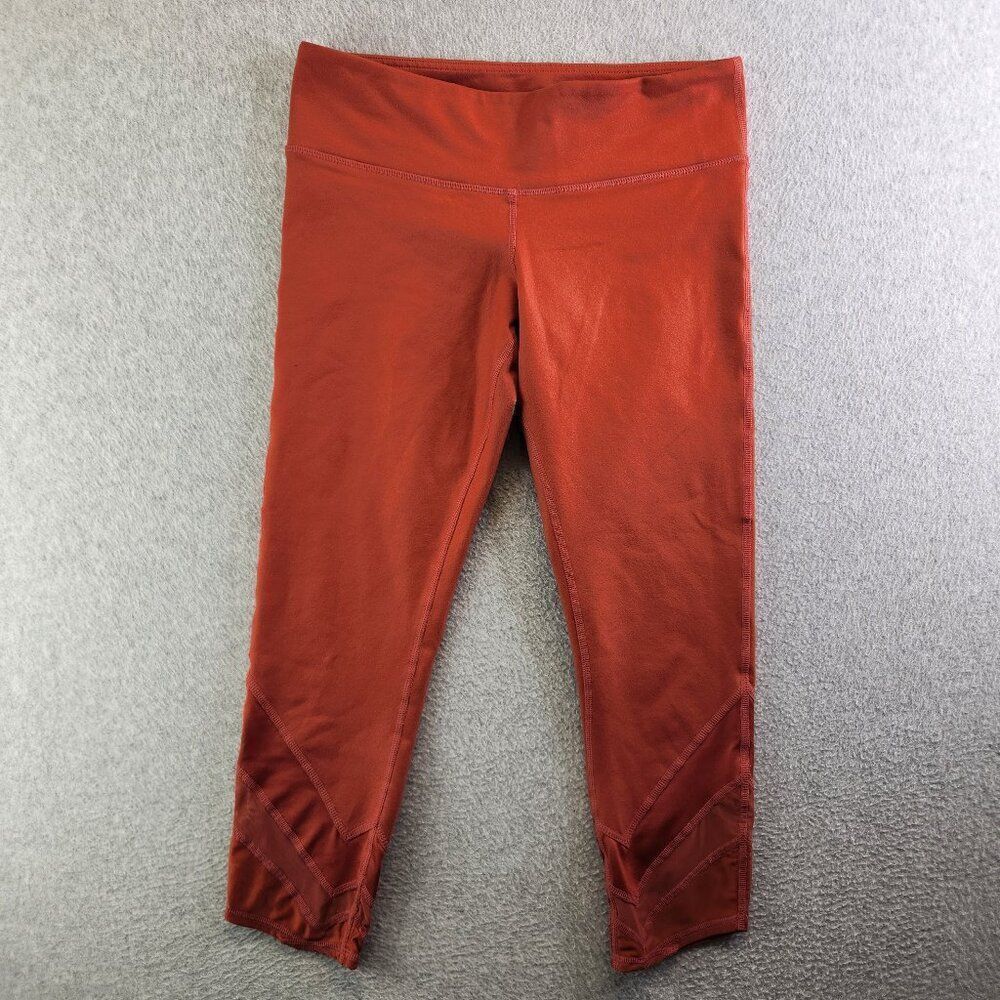 Alo Leggings Womens M Red Currant Capri Cropped Mesh Legs Workout Athletic Gym